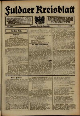 Zweite Ausgabe vom Samstag, den 28. November 1914.