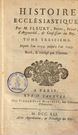 Histoire ecclesiastique : Avec la continuation par J. Cl. Fabre, 13