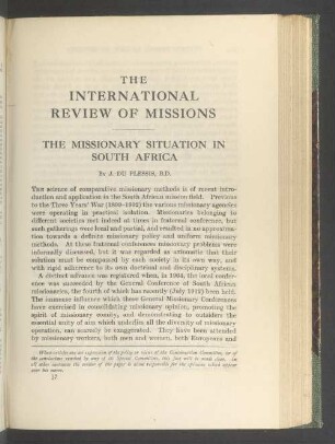 The missionary situation in South Africa