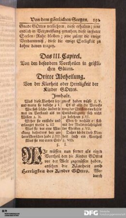 Dritte Abtheilung. Von der Klarheit oder Herrligkeit der Kinder GOttes.