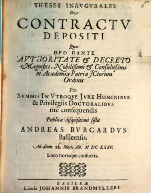 Theses inaug. de contractu depositi