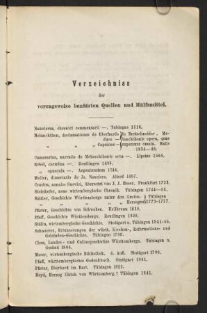 Verzeichniss der vorzugsweise benützten Quellen und Hülfsmittel