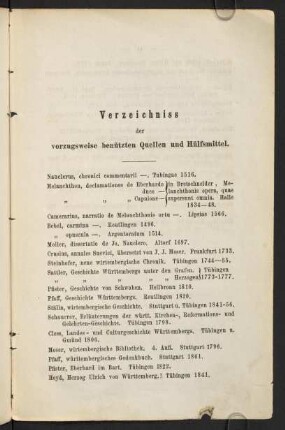 Verzeichniss der vorzugsweise benützten Quellen und Hülfsmittel