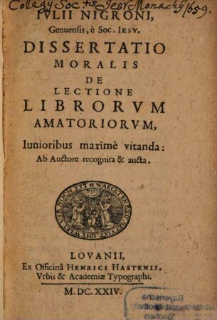 Dissertatio moralis de lectione librorum amatoriorum