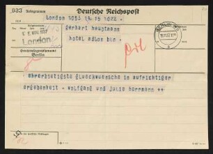 Brief von Wolfgang Herrmann und Julie Herrmann an Gerhart Hauptmann