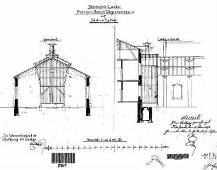 Lauda: Nebengebäude nördl.u.südl. Wagenremise Längs- Querschnitt (mit Fundament)