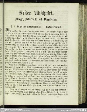 Erster Abschnitt. Anlage, Bedürfnisse und Vorarbeiten
