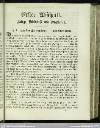 Erster Abschnitt. Anlage, Bedürfnisse und Vorarbeiten