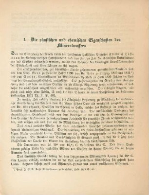 I. Die physischen und chemischen Eigenschaften des Mineralwassers