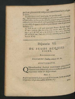 Disputatio VI. De Feudi Acquisitione. Respondente Folcardo Oncken a Marck