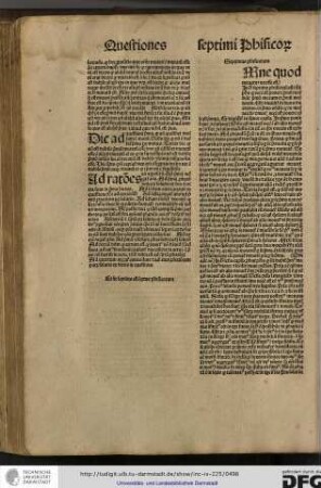 In hoc septimo phisicorum ostendit philosophus quod necesse est ponere primum mobile primum motum et primum motorem.
