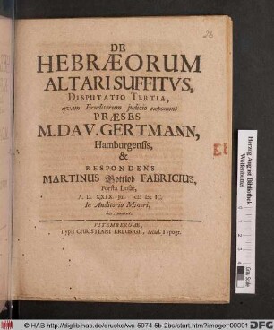 De Hebraeorum Altari Suffitus, Disputatio Tertia