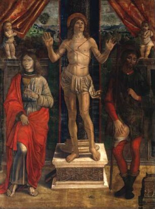 Die Heiligen Sebastian, Johannes der Evangelist und Rochus