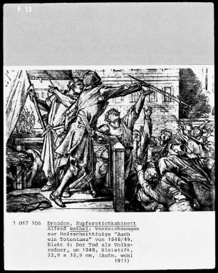 Vorzeichnungen zur Holzschnittfolge "Auch ein Totentanz" — Der Tod reicht dem Volke das Schwert