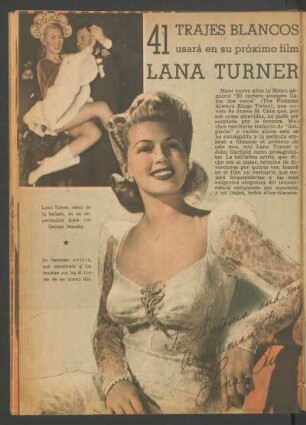 41 trajes blancos usará en su próximo film - Lana Turner