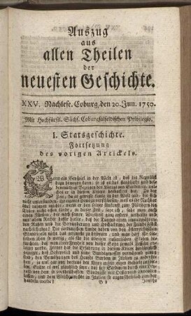 XXV. Nachlese. Coburg, den 20. Jun. 1750.