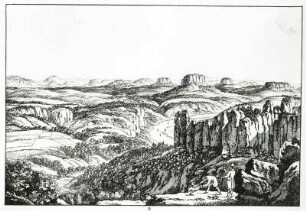 Die Kleine Gans und Rathen : Die Kleine Gans und Rathen (1820, L. Richter; Radierung; 100 x 152 mm; Festung Königstein)