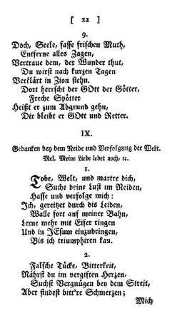 IX. Gedanken bey dem Neide und Verfolgung der Welt