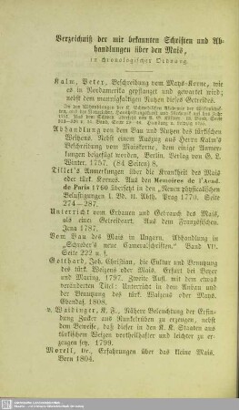 Verzeichniß der mir bekannten Schriften und Abhandlungen über den Mais
