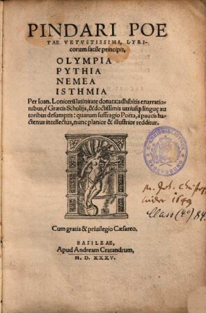 Pindari Poetae Vetvstissimi ... Olympia, Pythia, Nemea, Isthmia