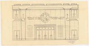 Verlagshaus des Scherl-Verlages, Berlin (?): Innenwandansicht mit geschnittenen Emporen der Eingangshalle mit Inschrift: »Arbeit ist des Bürgers Zierde, Segen ist der Mühe Preis«