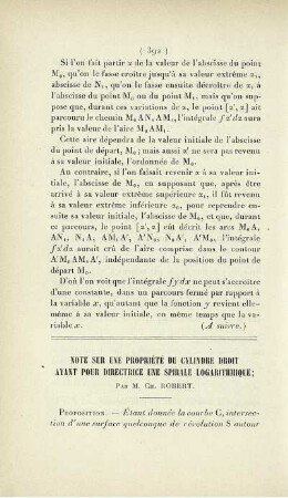 Note sur une propriété du cylindre droit ayant pour directrice une spirale logarithmique.