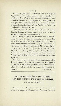 Note sur une propriété du cylindre droit ayant pour directrice une spirale logarithmique.