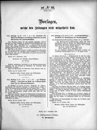 Anlage: ad No.69 (715-717), Vorlagen, welche den Zeitungen nicht mitgeteilt sind