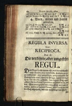 Regula Inversa. Sive: Reciproca. Das ist : Die verkehrte, oder umgekehrte Regul