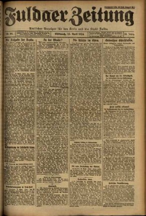 Erste Ausgabe vom Mittwoch, den 23. April 1924.