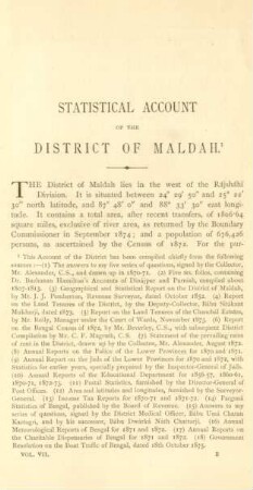 Statistical account of the District of Maldah