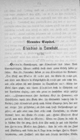 Neuntes Capitel. Claudius in Darmstadt. 1776.