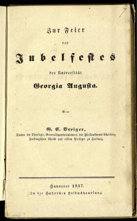 Zur Feier des Jubelfestes der Universität Georgia Augusta
