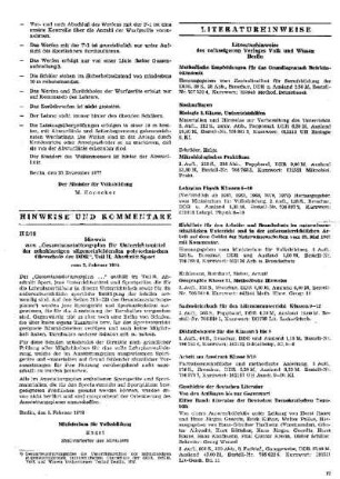 Literaturhinweise des volkseigenen Verlages Volk und Wissen Berlin : [Literaturhinweise]