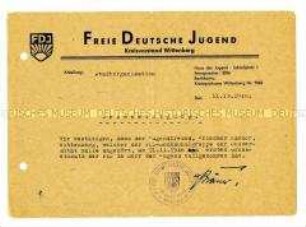 Bescheinigung der Freien Deutschen Jugend