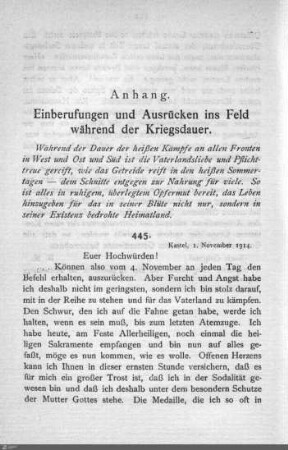 Anhang: Einberufungen und Ausrücken ins Feld während der Kriegsdauer