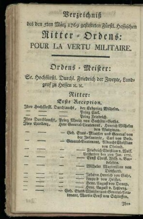 Verzeichniß des Ritter-Ordens pour la vertu militaire