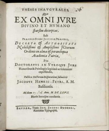 Theses Inaugurales, Quas Ex Omni Iure Divino Et Humano sparsim decerptas
