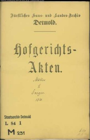 Möller, Kaspar zu Hüntrup gegen Johann Christoph Dreyer zu Barntrup - Schuldforderung