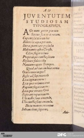 Ad Juventutem Studiosam Typographus.