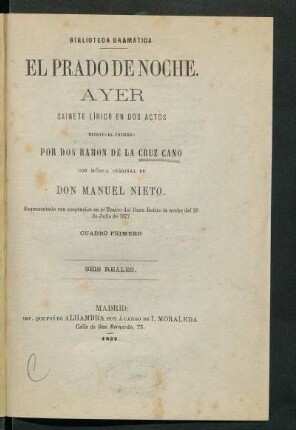 El Prado de noche. Ayer : sainete lírico en dos actos