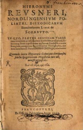 Diexodicarum Exercitationum Liber de Scorbuto