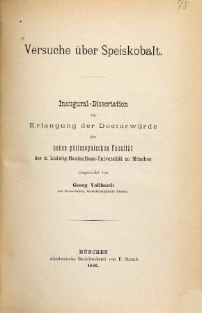 Versuche über Speiskobalt : Inaugural-Dissertation ...