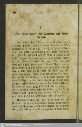 V. Das Zubereiten der Farben und Probieren