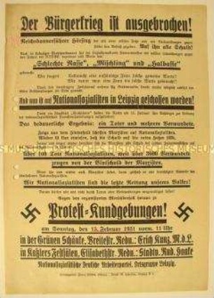 Propagandaflugblatt der NSDAP mit dem Aufruf zu einer Kundgebung in Leipzig