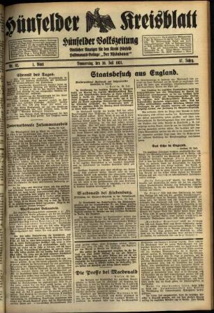 Erste Ausgabe vom Donnerstag, den 30. Juli 1931.