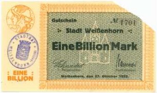 Geldschein / Notgeld, 1 Billion Mark, 27.10.1923