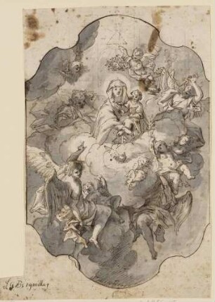 Madonna in den Wolken, von Engeln umgeben