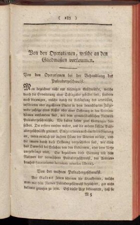 Von den Operationen, welche an den Gliedmaßen vorkommen.