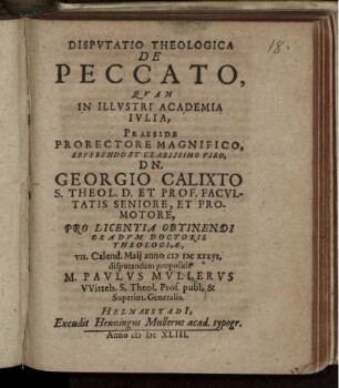 Disputatio Theologica De Peccato